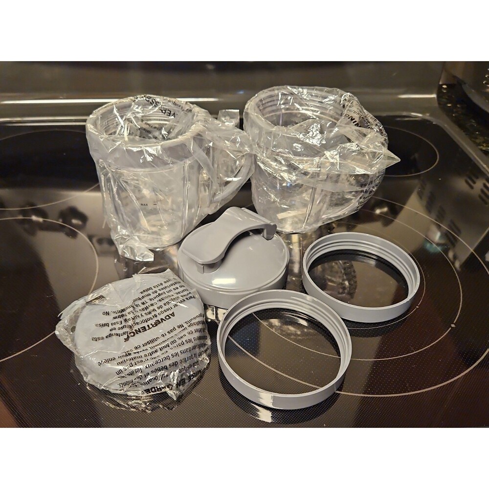New 6pc NutriBullet Deluxe Upgrade Parts Kit Replacement Cups, Lids, Rings